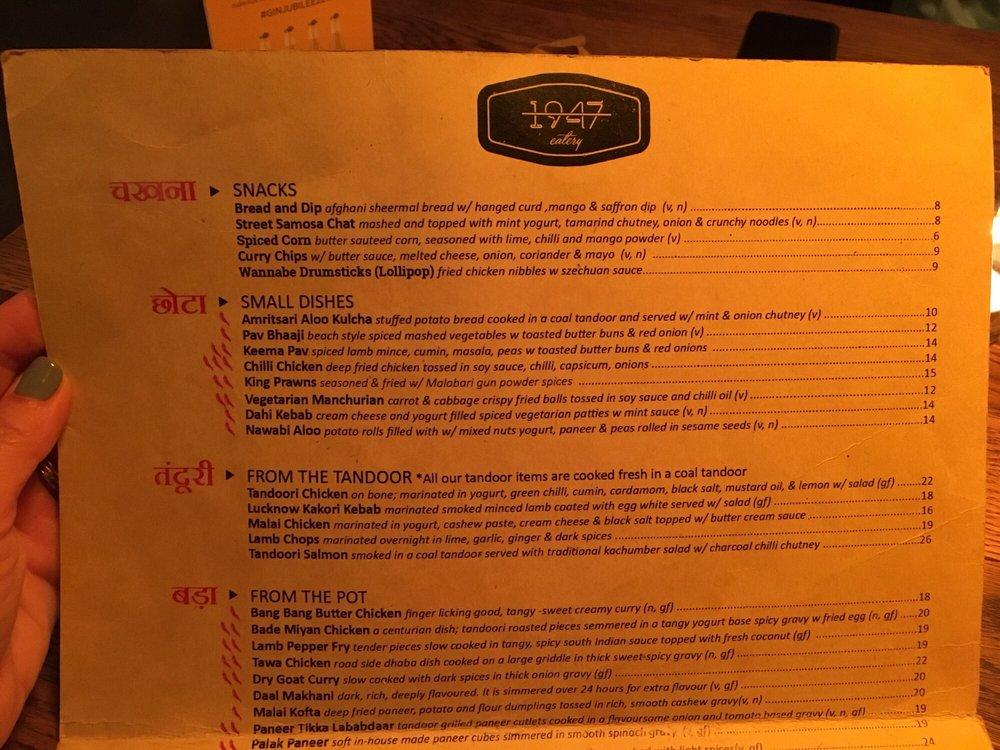 Menu at 1947 eatery restaurant, Auckland