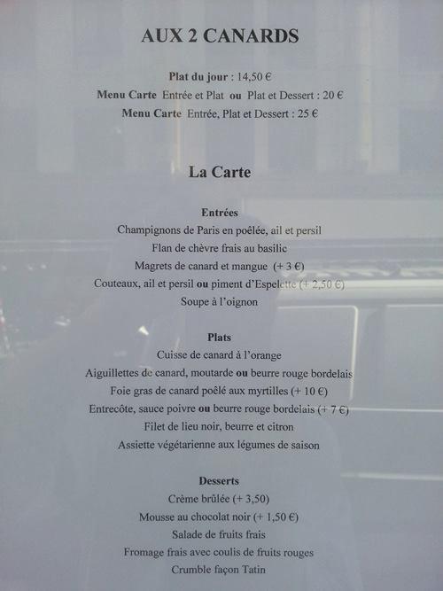 Carta Del Restaurante Les Deux Canards Paris