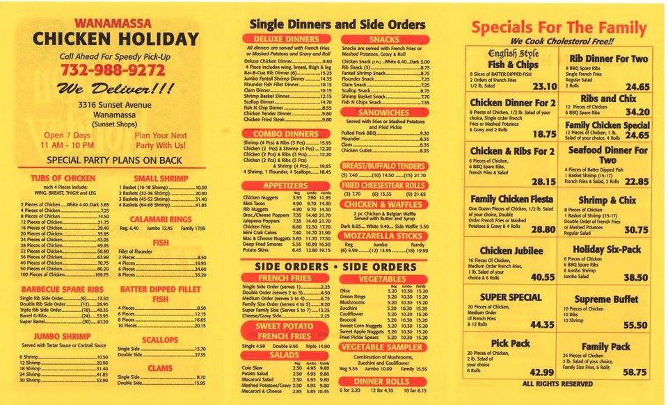 Menu at Chicken Holiday fast food, Ocean Township