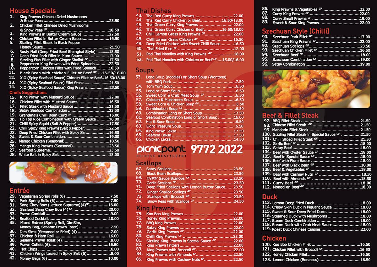 Menu at Picnic Point Chinese Restaurant, Picnic Point