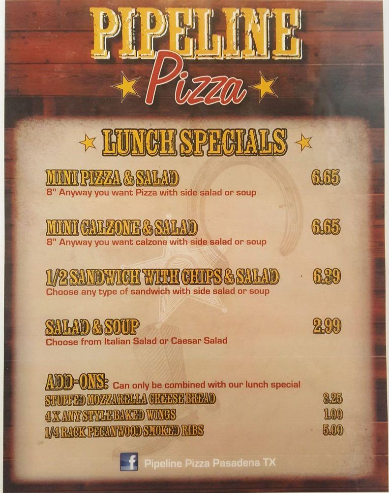 Menu at Pipeline Pizza pizzeria, Pasadena