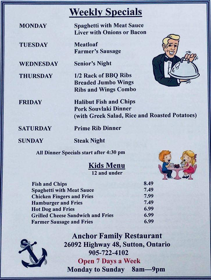 Menu at Anchor Family Restaurant,