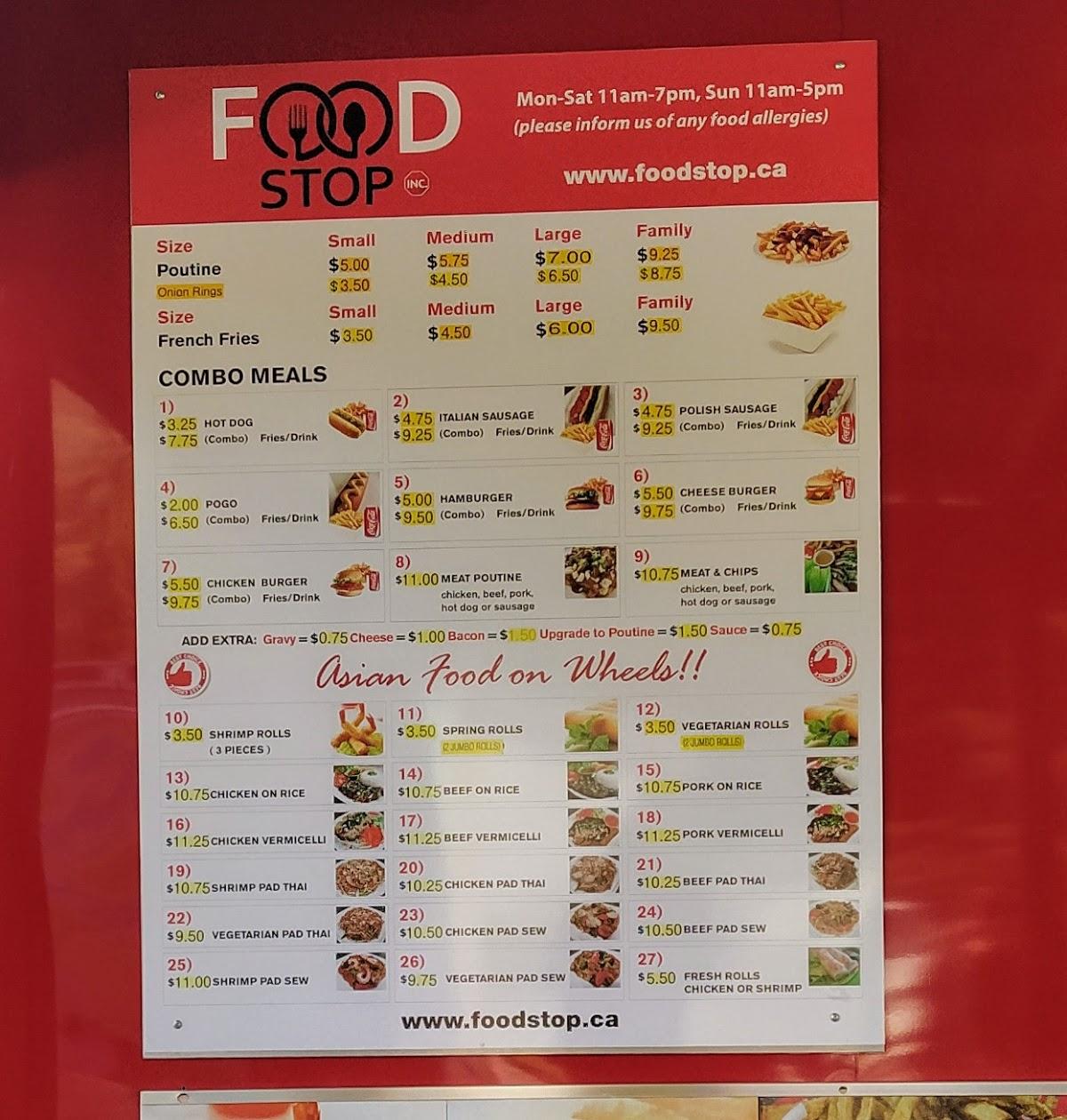 Menu at Food Stop Richmond restaurant, Ottawa