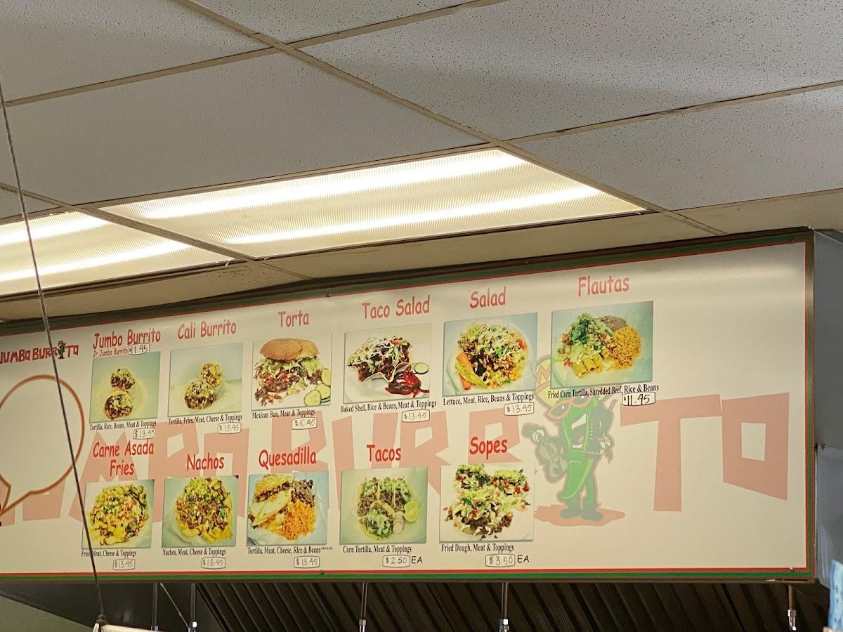 Menu at Jumbo Burrito steakhouse, Oak Harbor, State Rte 20