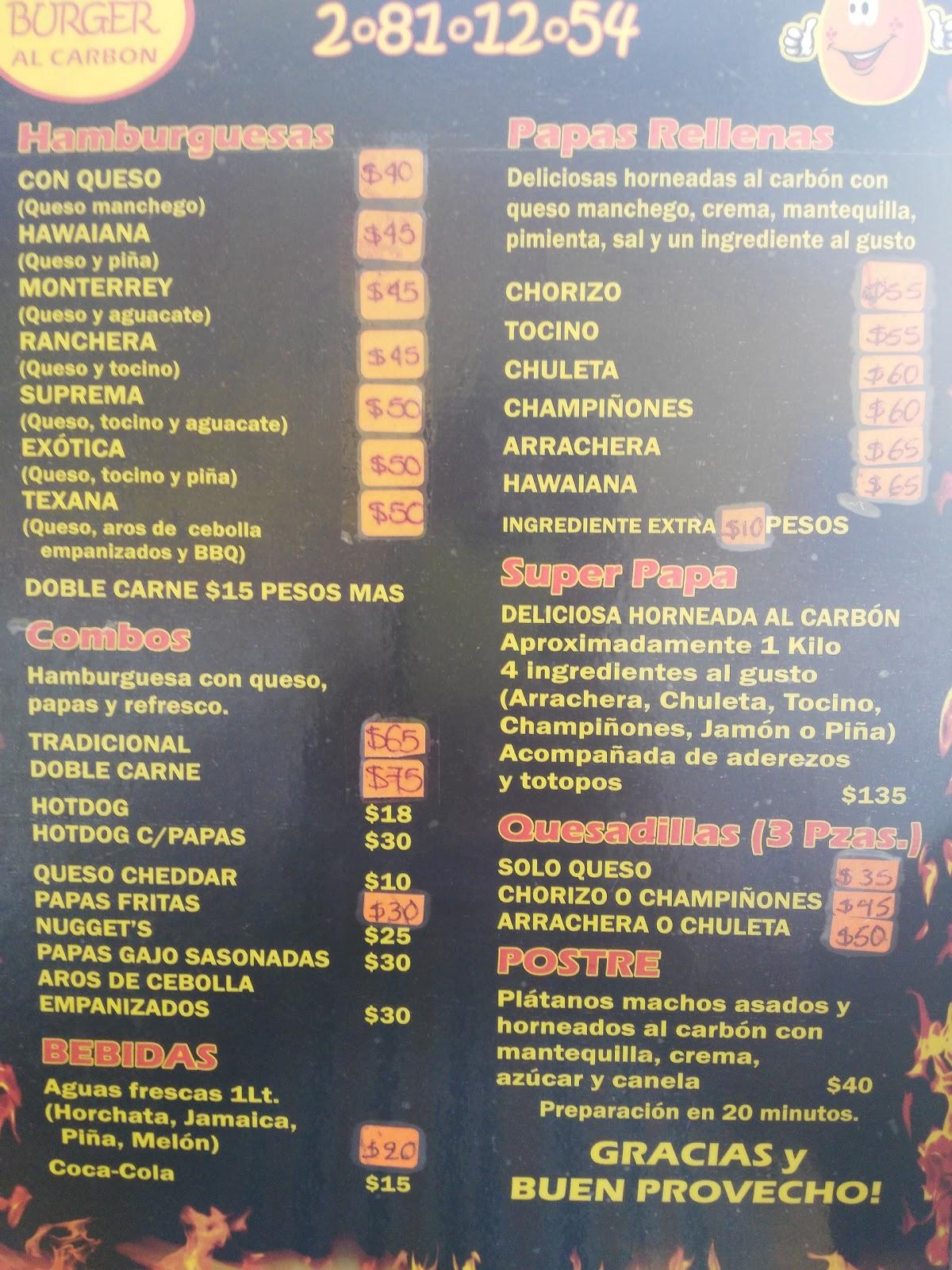 Menu at Papa Burguer al Carbon restaurant, Cancún