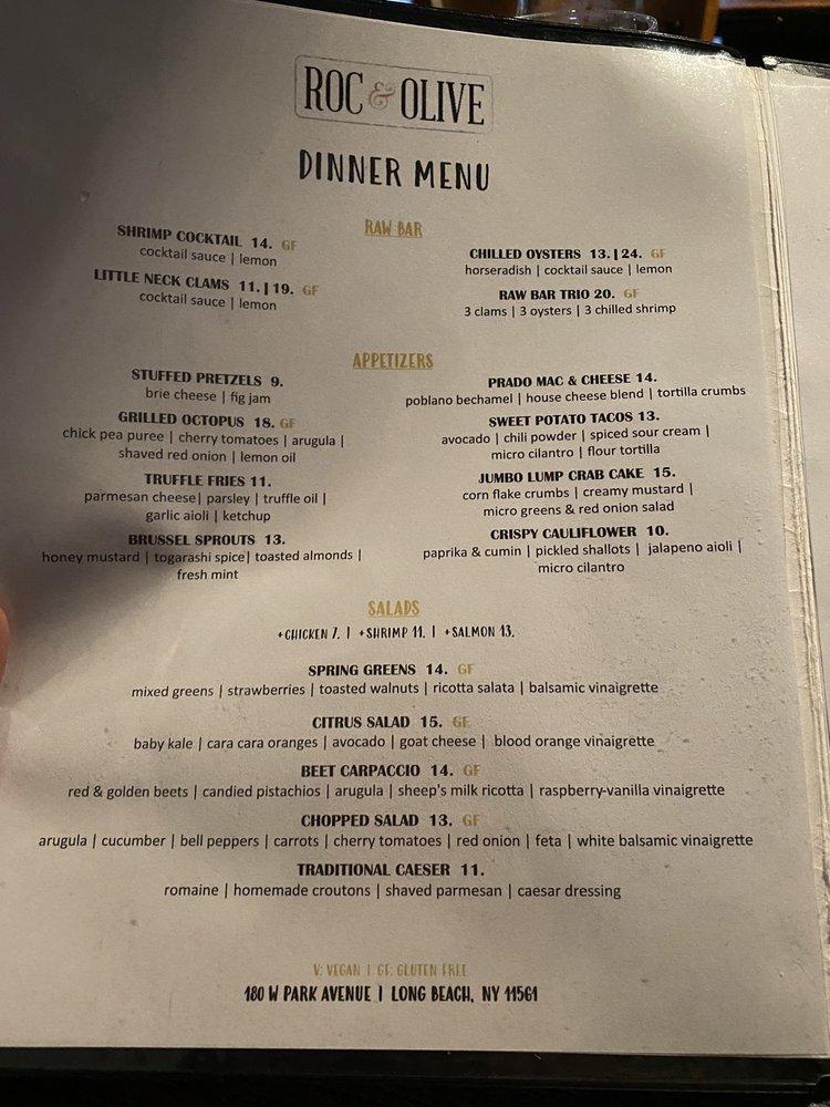 Menu at Roc & Olive restaurant, Long Beach