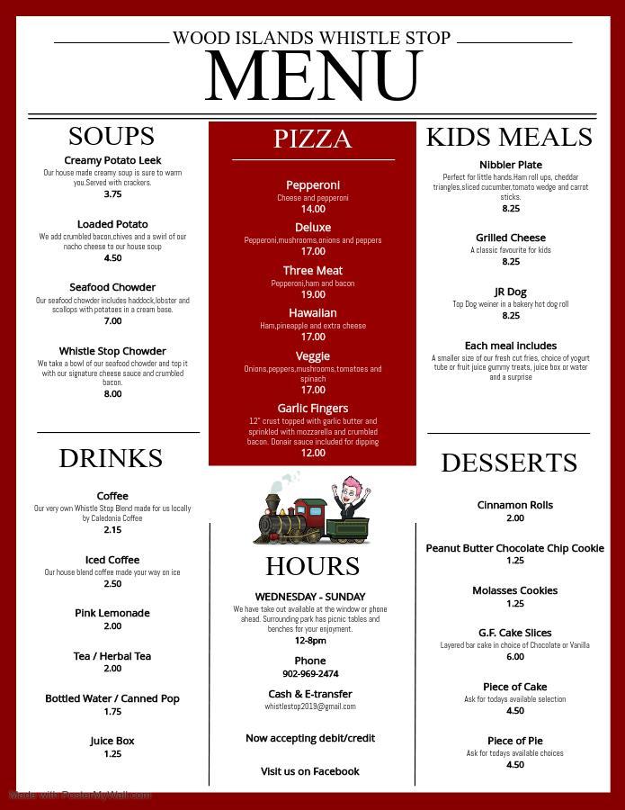Menu at Whistle Stop restaurant, Wood Islands, Shore Rd