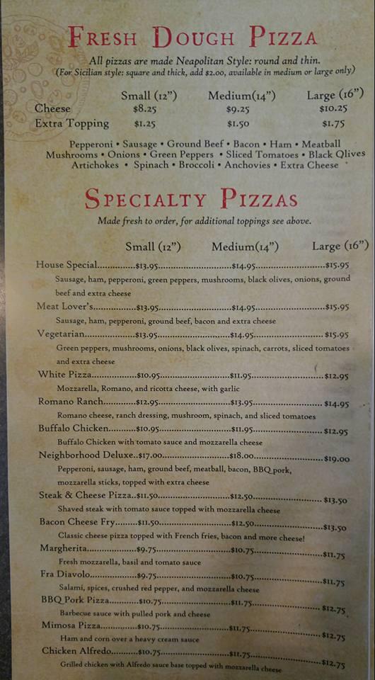 Menu at Ciro's Pizza E Cucina pizzeria, Culpeper