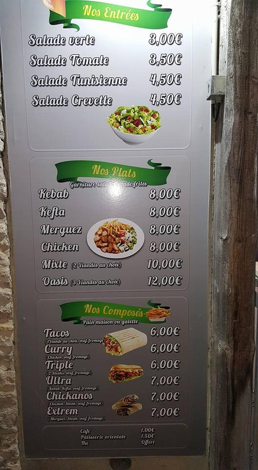 Menu de L'Oasis