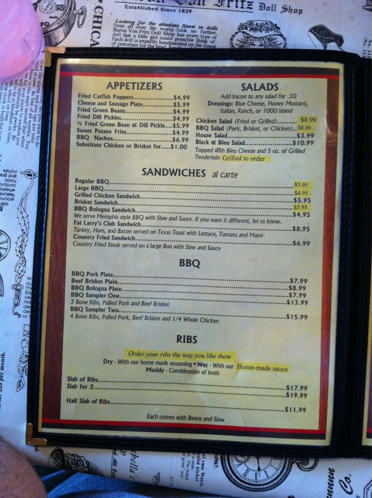 Menu at Fat Larry's BBQ, Bartlett