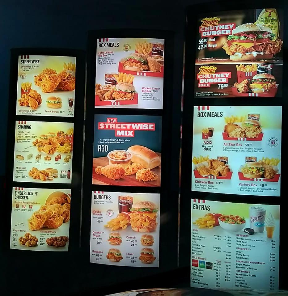 Menu at KFC Virginia restaurant, Virginia