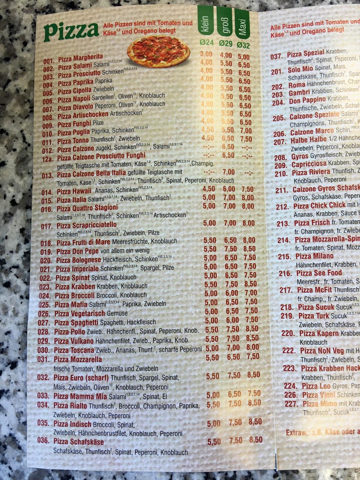 Menu au Pizzeria Bella Italia, Oberhausen, Hartmannstraße 93