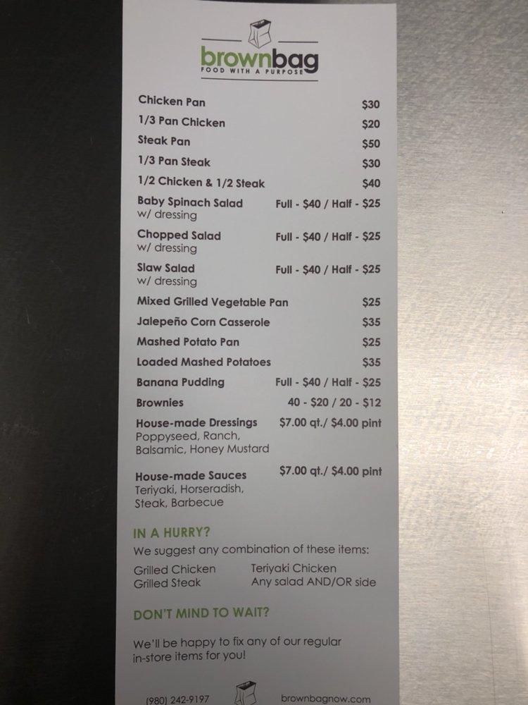 Menu at Brown Bag restaurant, Charlotte