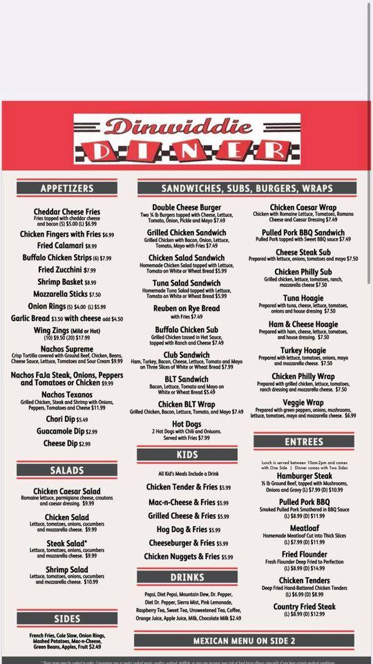 Menu at Dinwiddie Diner/Mexican Restaurant, Dinwiddie