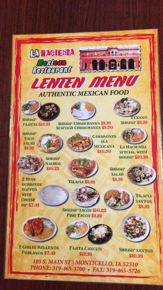 Menu at La Hacienda Mexican Restaurant, Monticello