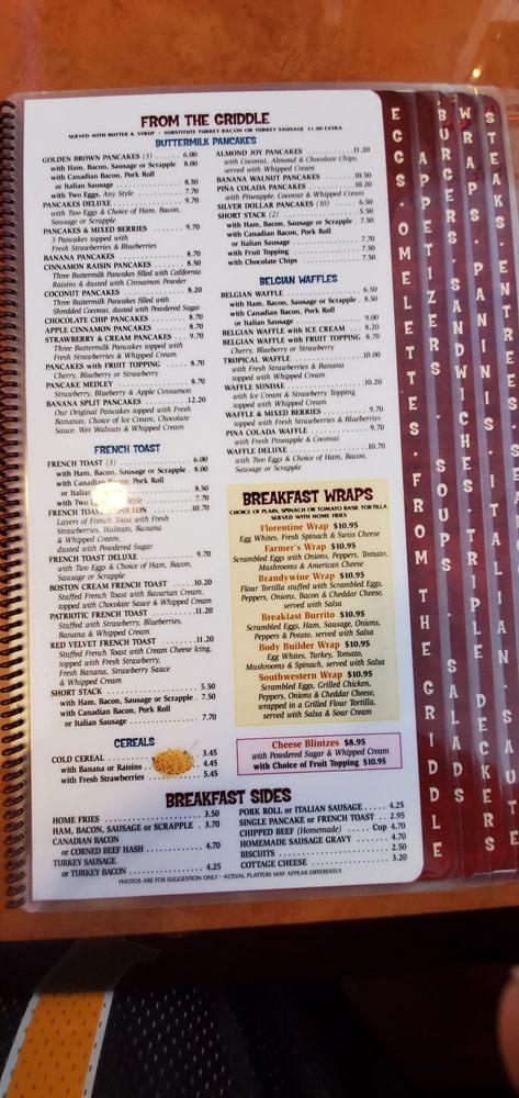 Menu at Brandywine Diner restaurant, Wilmington