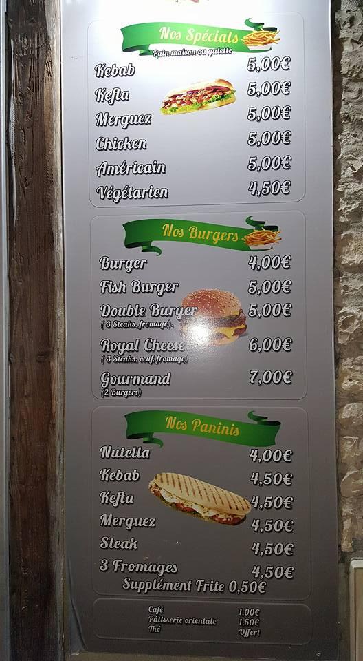 Menu de L'Oasis