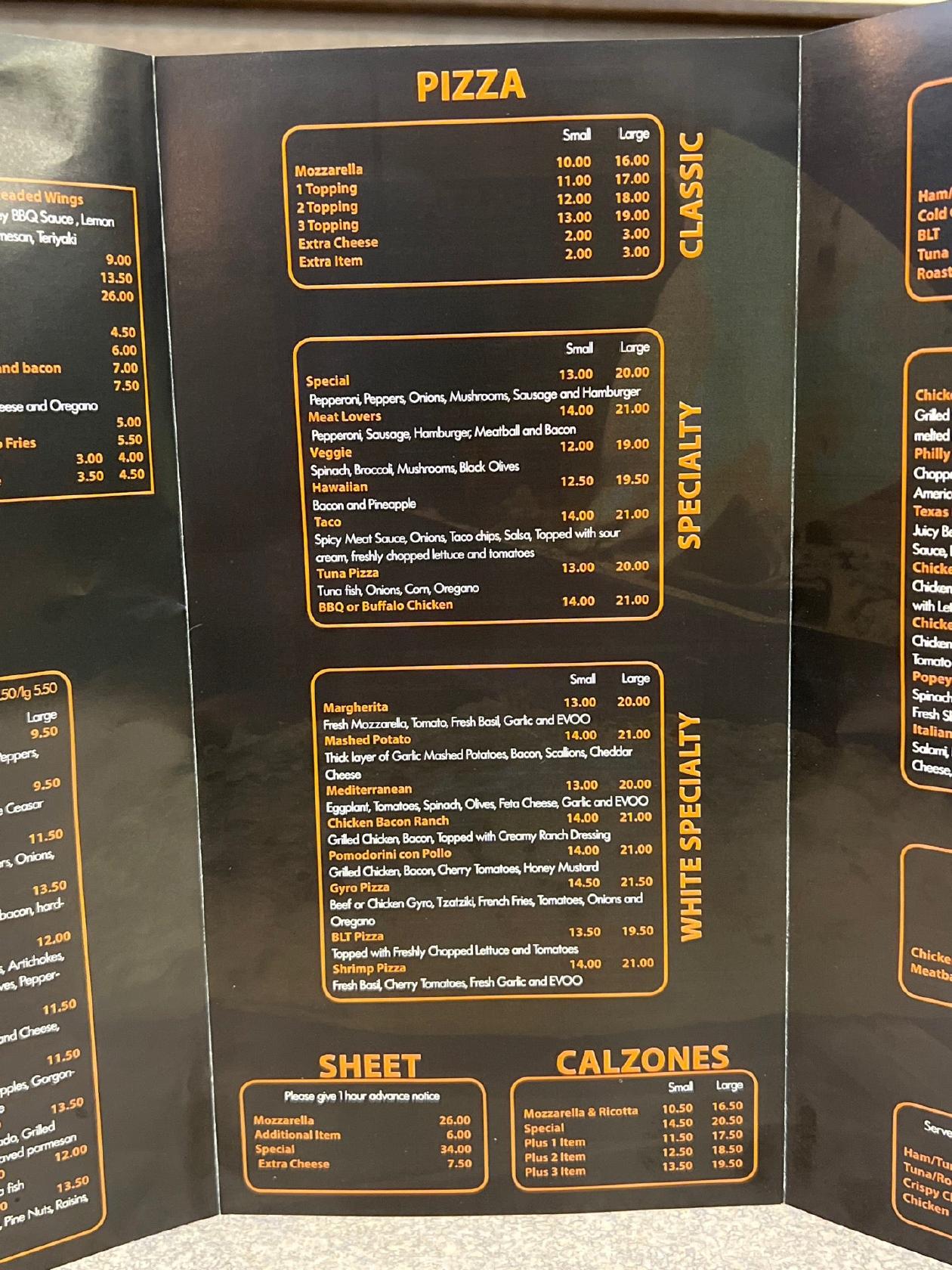 Menu at Hebron Pizza pizzeria, Hebron