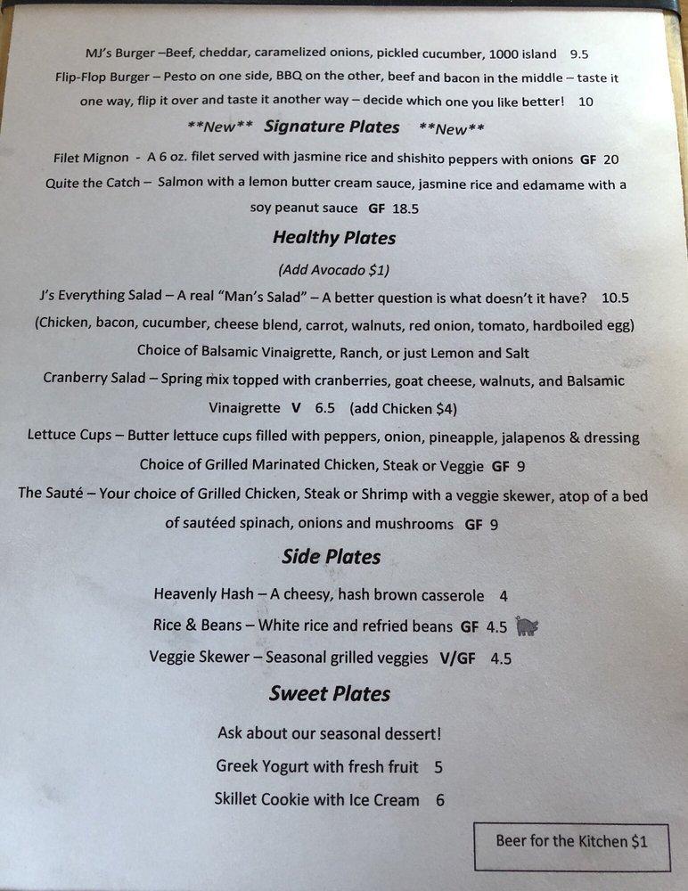 Menu at MJ's Bar and Restaurant, Owego