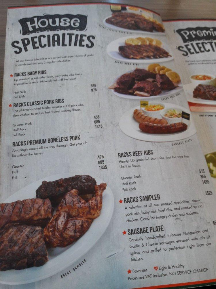 Menu at Rack's, Makati