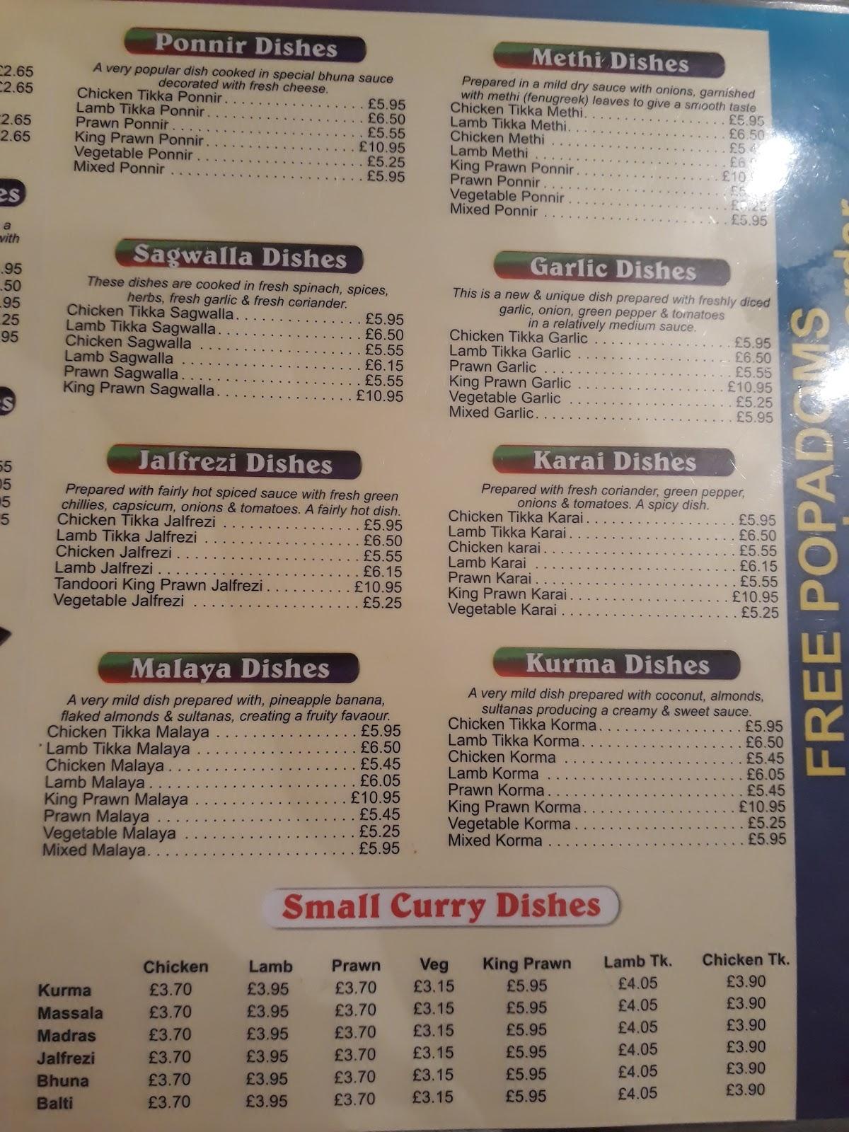 Menu at The Raj Takeaway Madeley fast food, England
