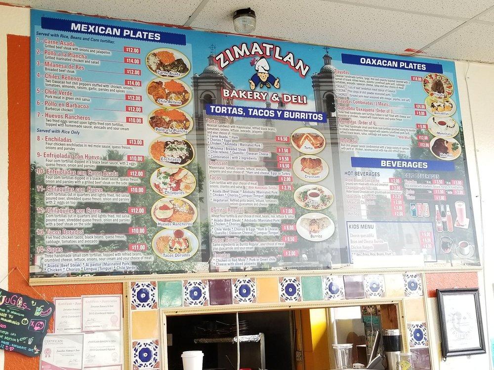 Menu at Zimatlan Bakery & Deli, Seaside