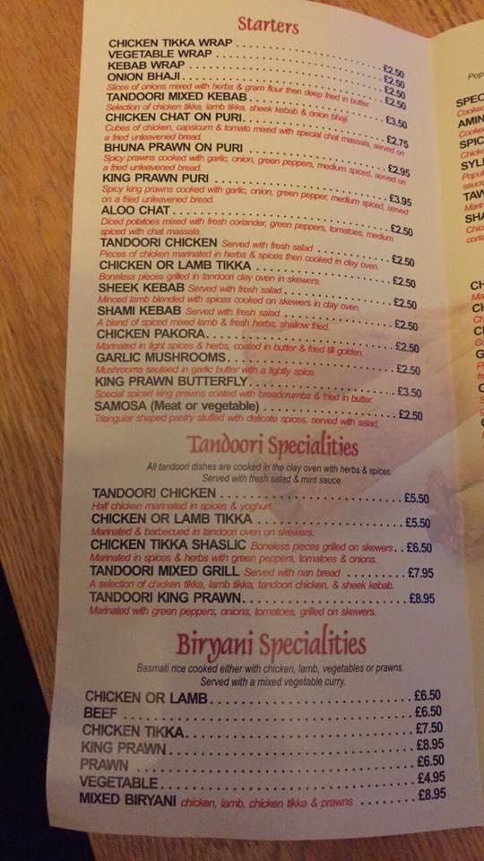Menu at Indian Spice fast food, Whitehaven