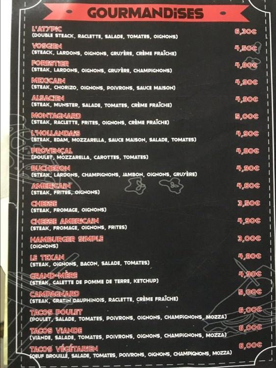 Menu de Snack L'Athypic Traiteur