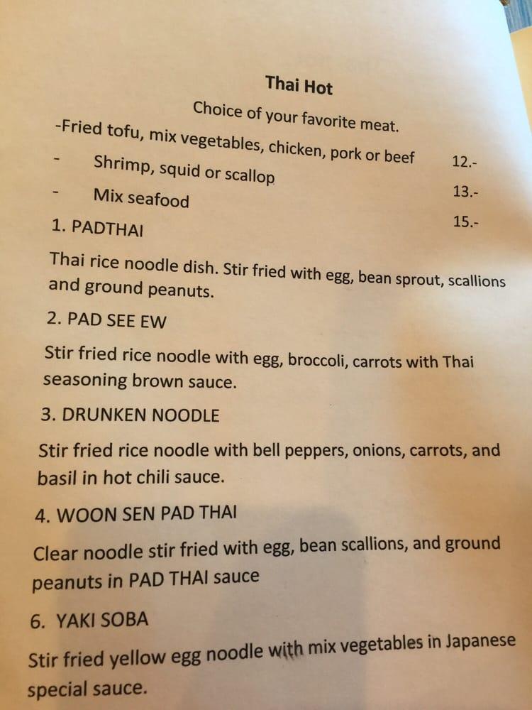 Menu at Thai Hot restaurant, Minot