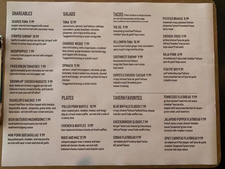 Menu at Two Travelers Tavern pub & bar, Garrettsville