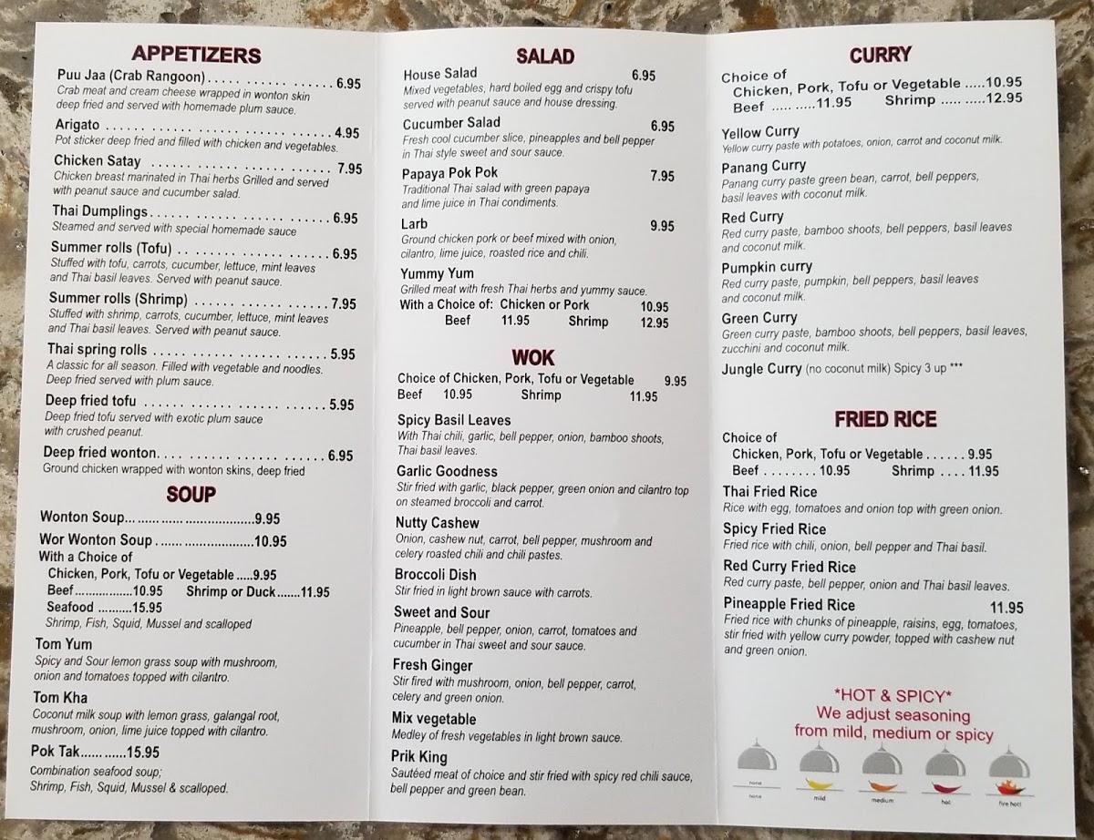Carta de Thai Food Restaurant, Lake Havasu City