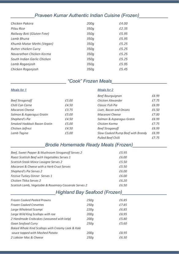 Menu at Brodie Countryfare restaurant Brodie