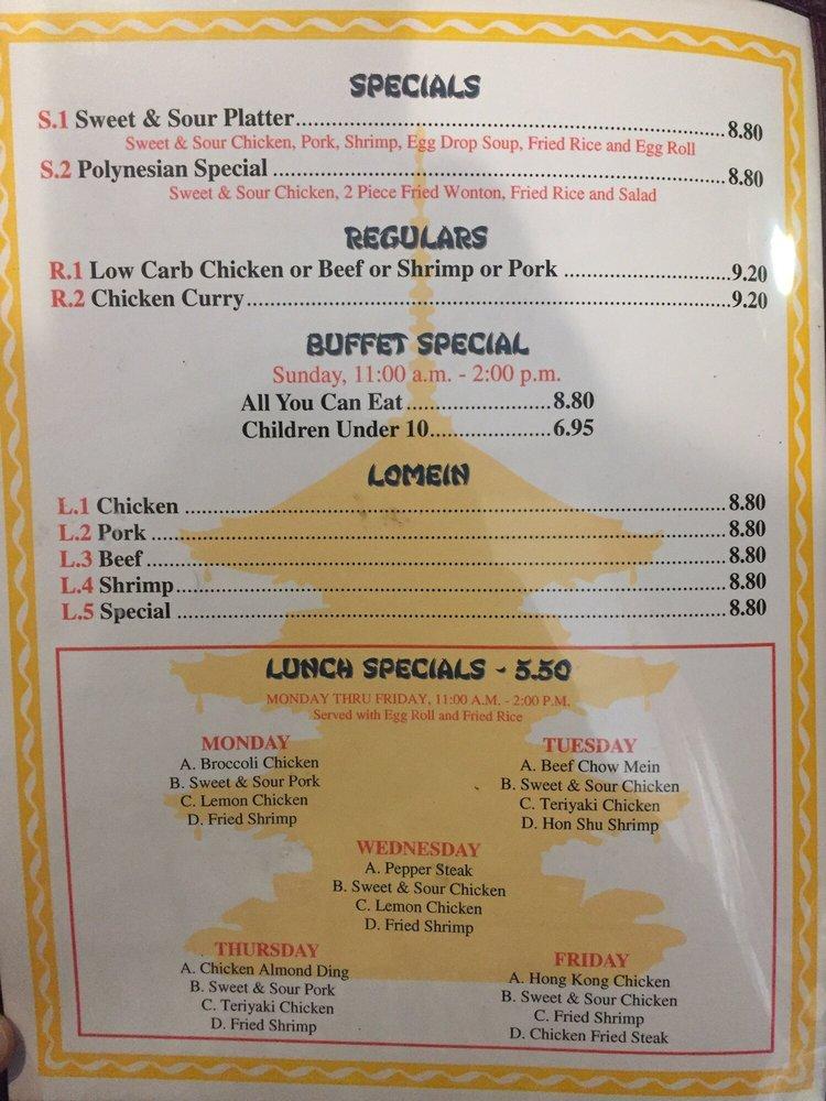 Menu at Polynesian Garden restaurant, Snyder