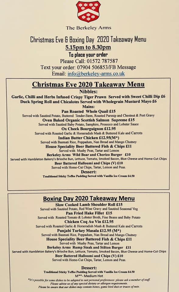 Menu at The Berkeley Arms pub & bar, Wymondham, Berkeley Arms