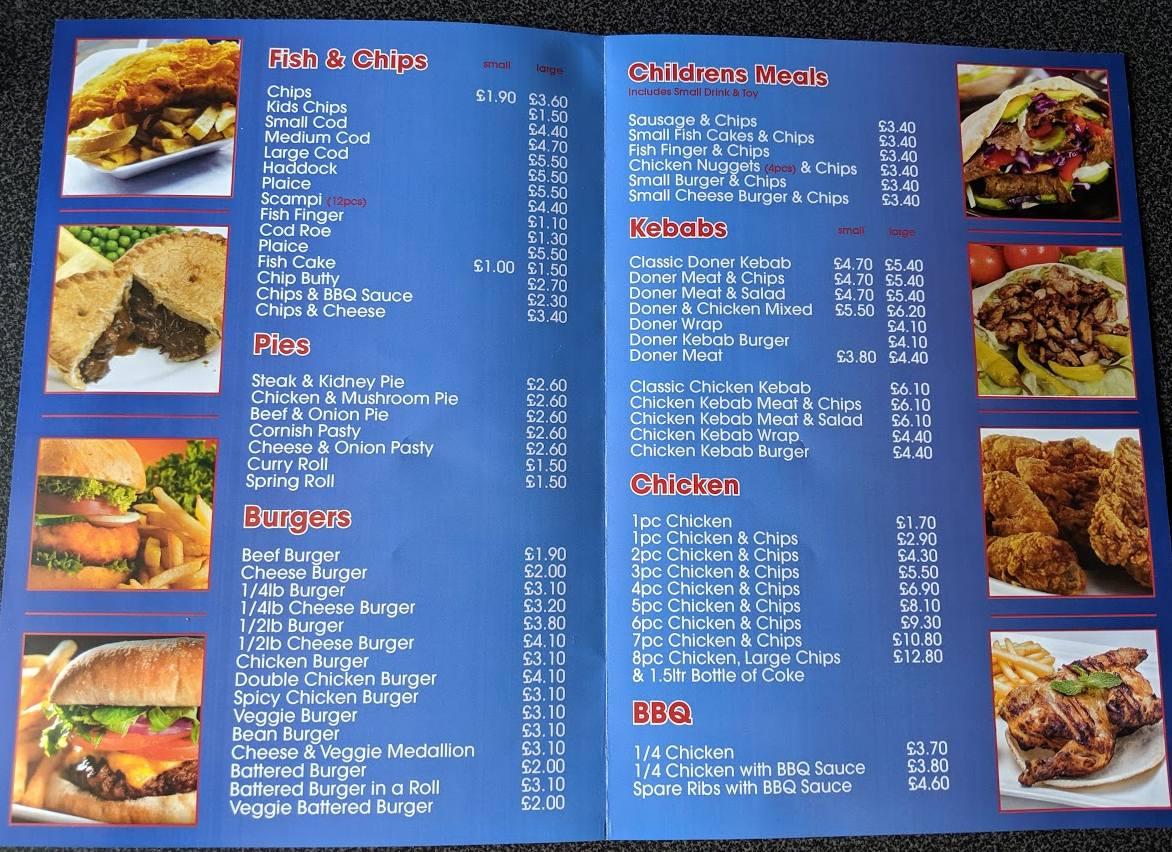 Menu at Andy's Chippy fast food, Bedford