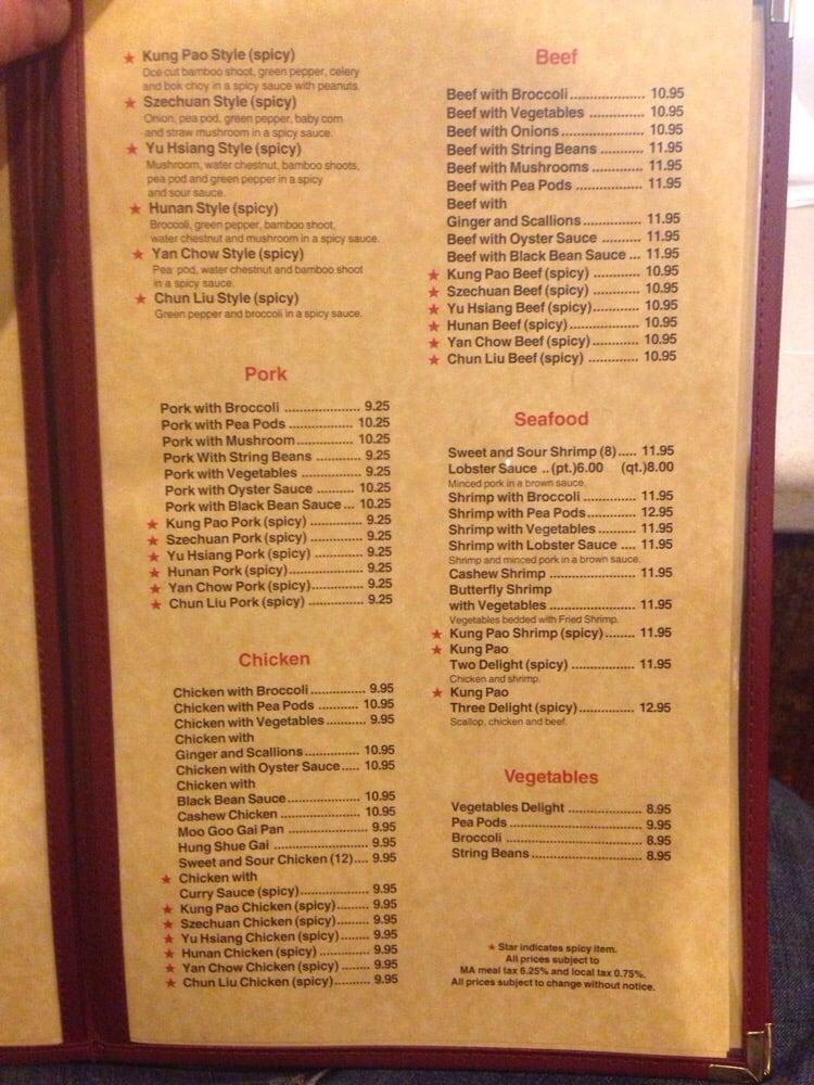Menu at China Palace restaurant, Sandwich