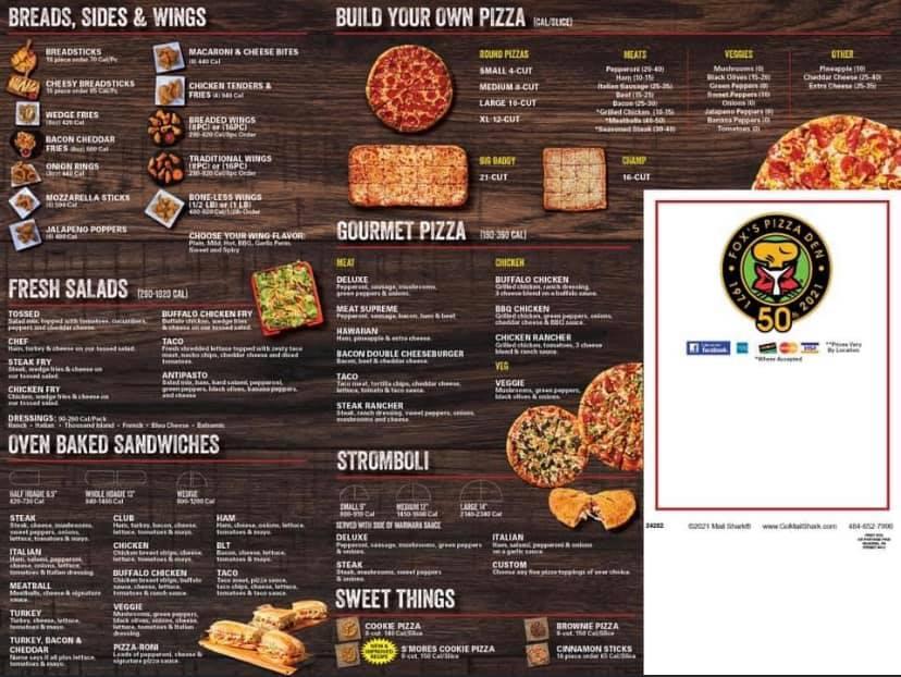 Menu at Fox’s Pizza Den of Hunker pizzeria, Hunker