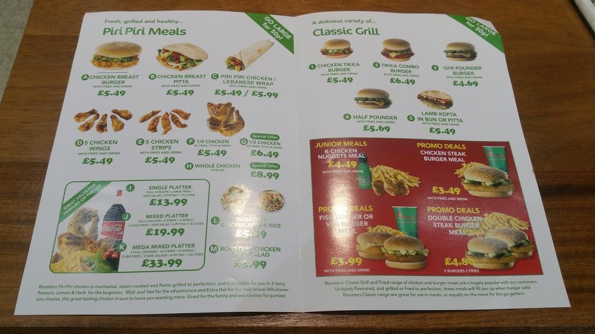 Menu at Roosters Piri Piri fast food, Camberley
