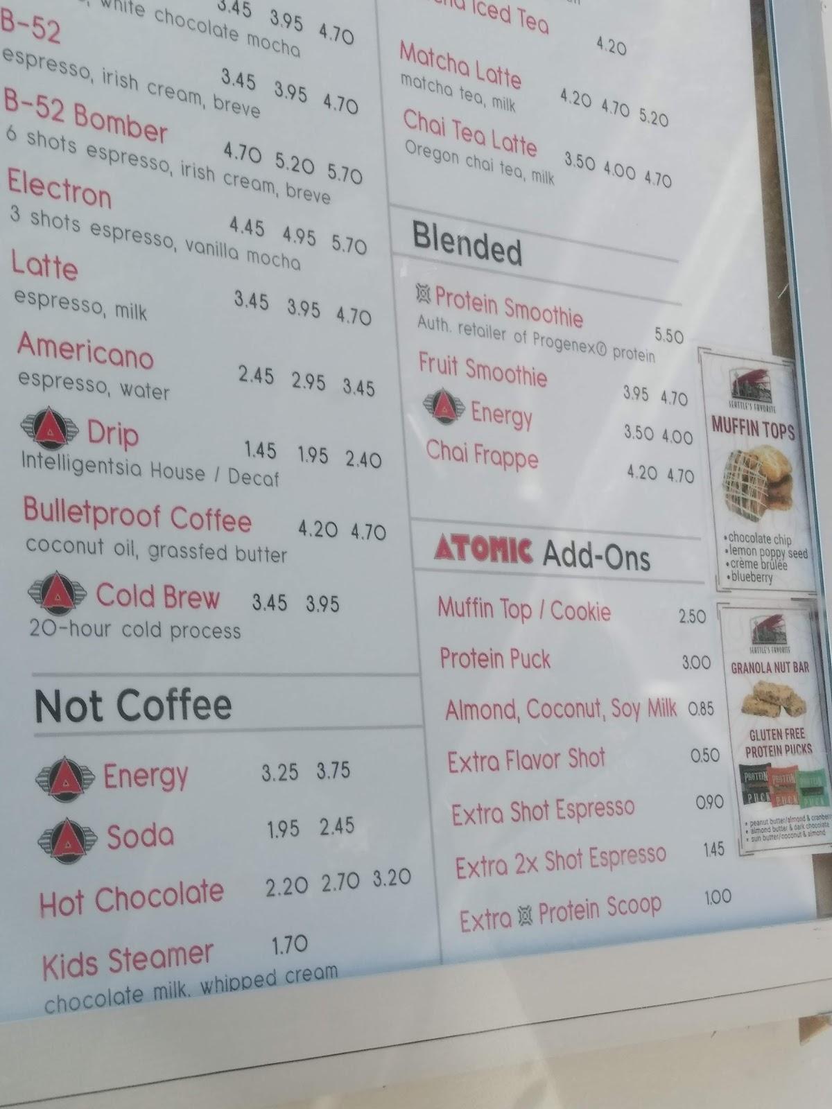 Menu at Atomic Coffee Bar, Bettendorf