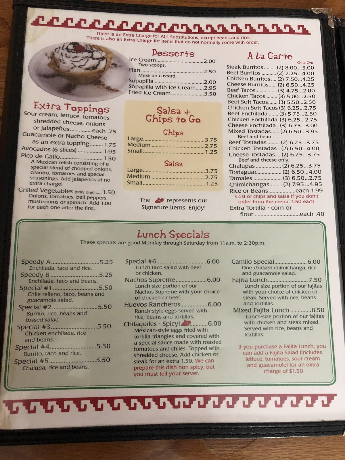 Menu at Los Avina Mexican Restaurant, Newberry