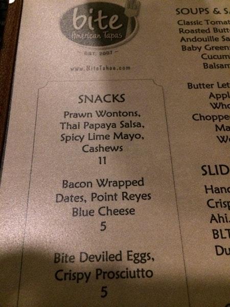 Menu at Bite Restaurant, Incline Village