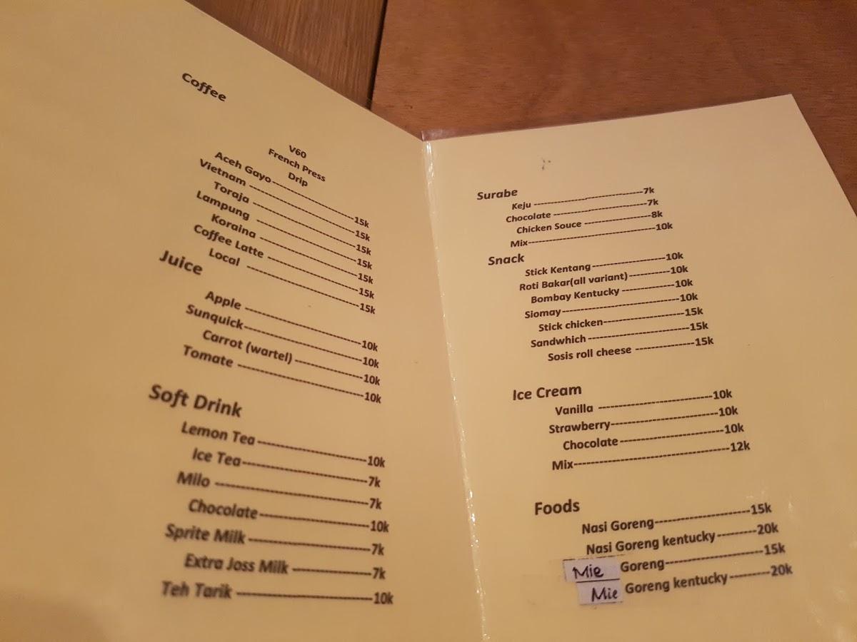 Menu at Cafe L'A', Pancang