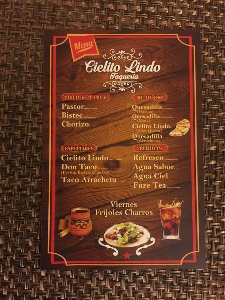 Menu at Cielito Lindo, Taqueria restaurant, Rioverde