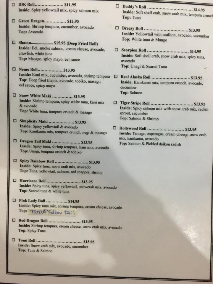 Menu at Yoshi Express restaurant, Cleveland