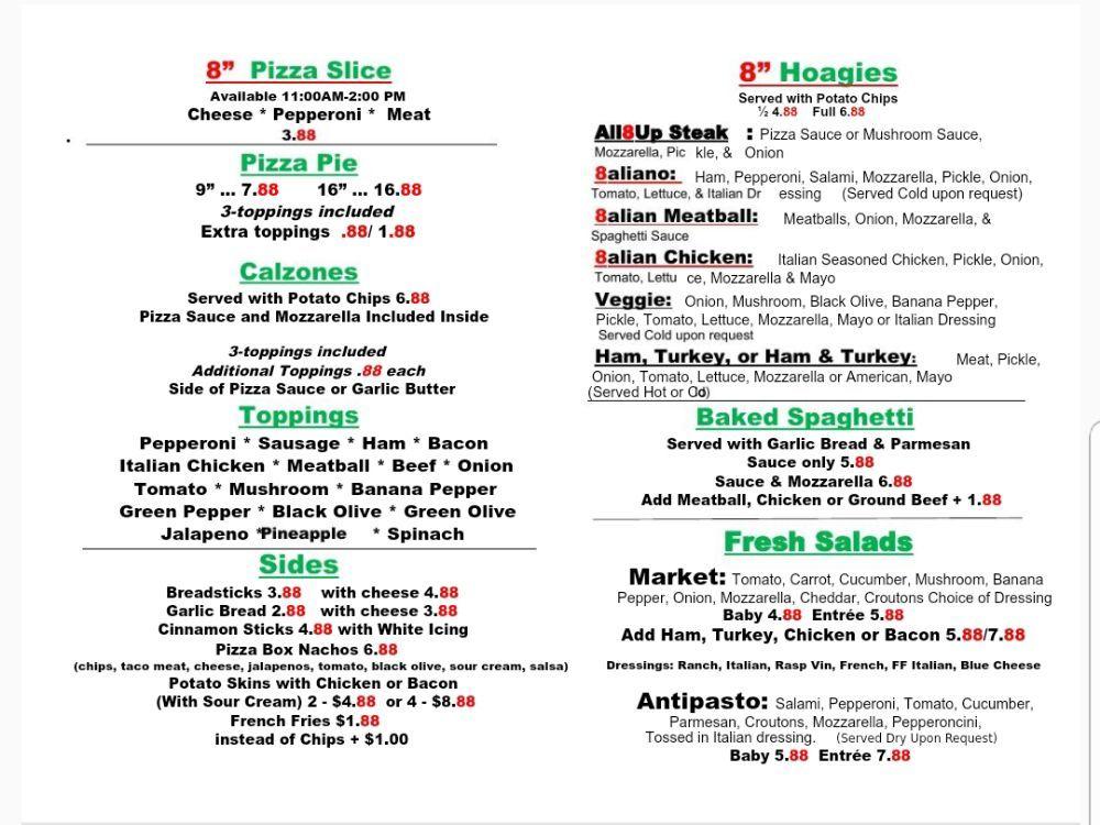 Menu at ALL8UP Pizza, BBQ & Hoagies, Hamilton