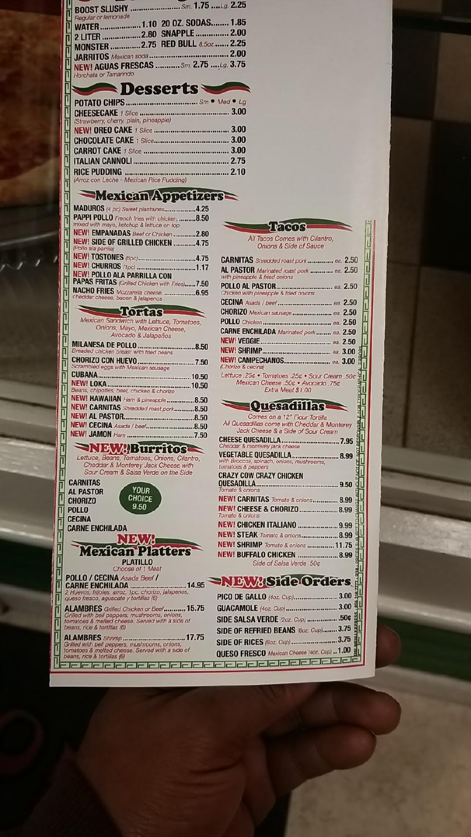 Menu at Crazy Cow Steak & Pizza restaurant, Beverly