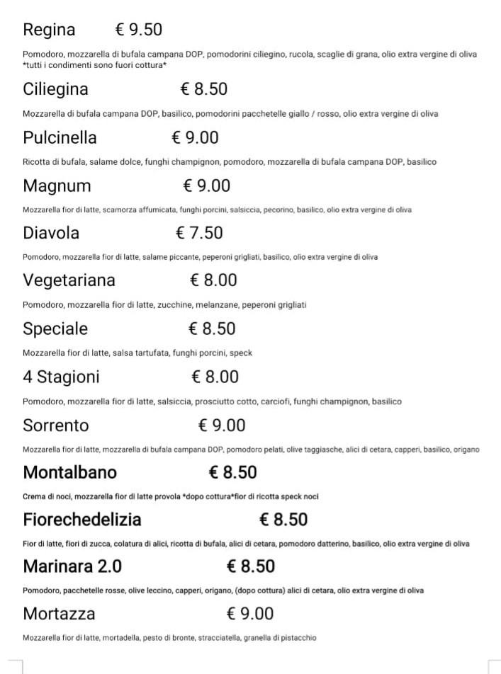 Menu da Il Segreto di Pulcinella pizzeria, Sansepolcro