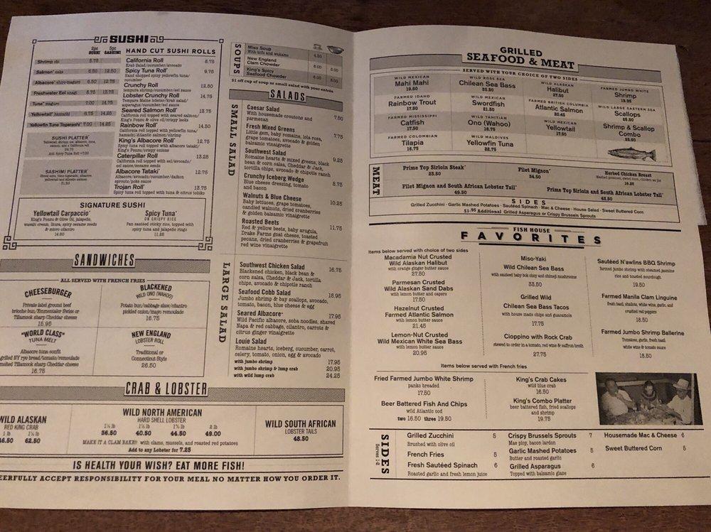 Menu at King's Fish House restaurant, Long Beach