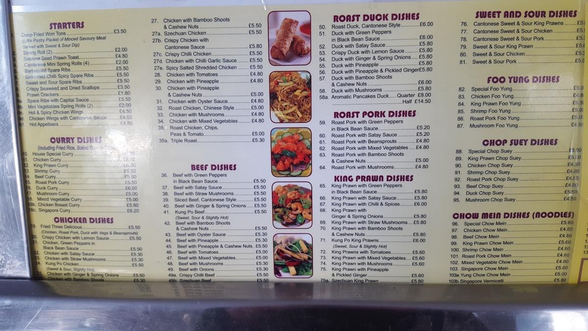 Menu at Yangtze restaurant, Cheltenham