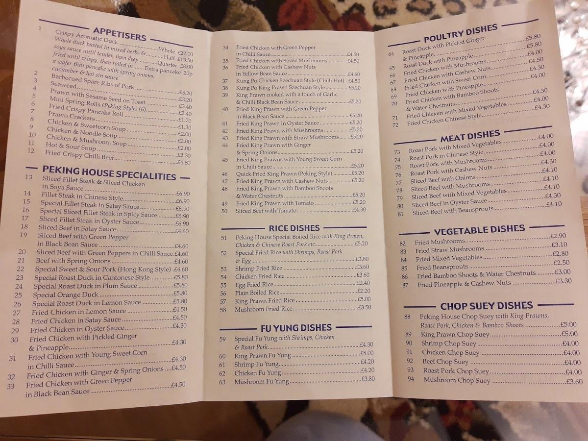 Menu at Peking House fast food, Luton, 15 Market Square